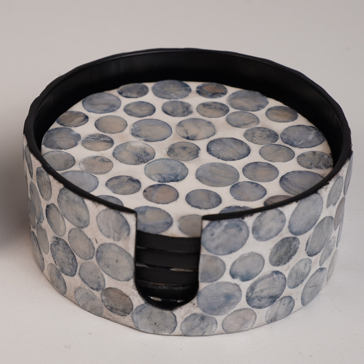 The Mosaïque (SET OF 6 & Holder)— Grey-Blue Mother of Pearl Coaster with Holder
