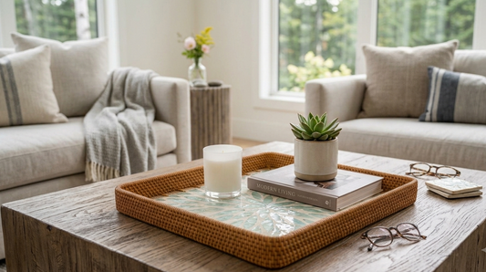 Opale (SET OF 3) — Mother of Pearl Rattan Tray set, Square