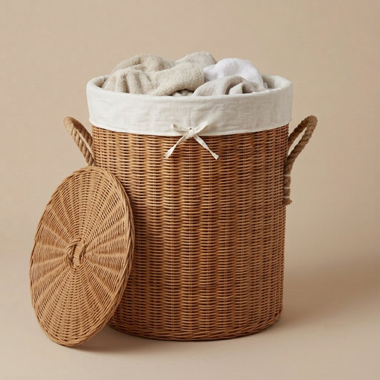 The Osier — Handwoven Rattan Basket with Cotton Lining & Lid