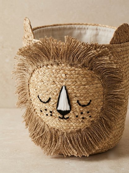 Léo — Handwoven Lion Basket, Water Hyacinth with Cotton Lining