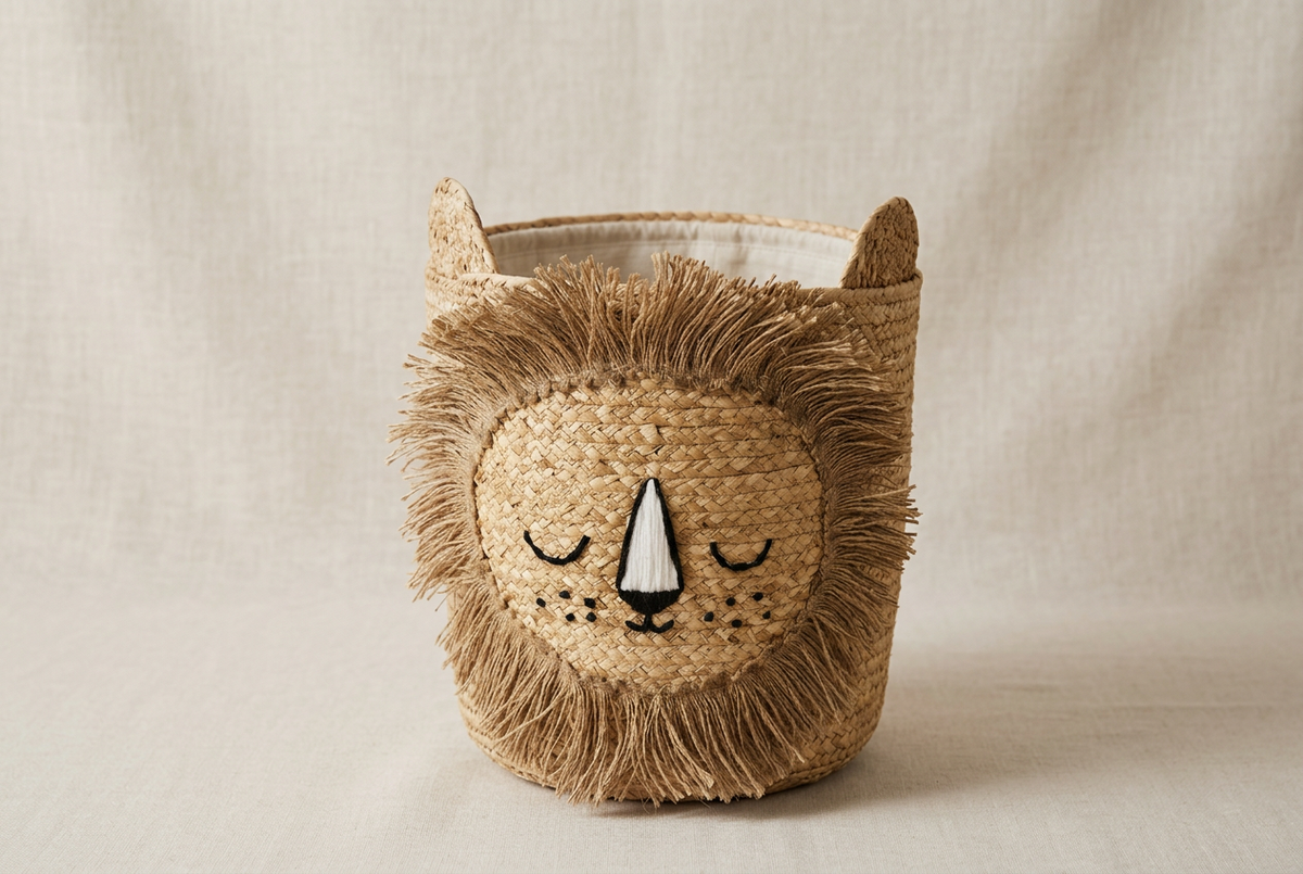 Léo: Meet our unique handwoven Lion Basket with Cotton Lining