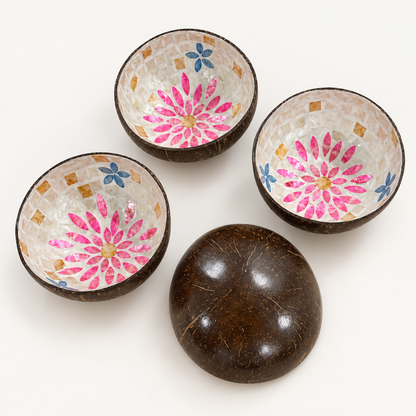 The Coco (SET OF 4)— Coconut Shell Bowl with Mother of Pearl Inlay