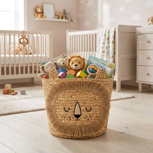 Léo — Handwoven Lion Basket, Water Hyacinth with Cotton Lining