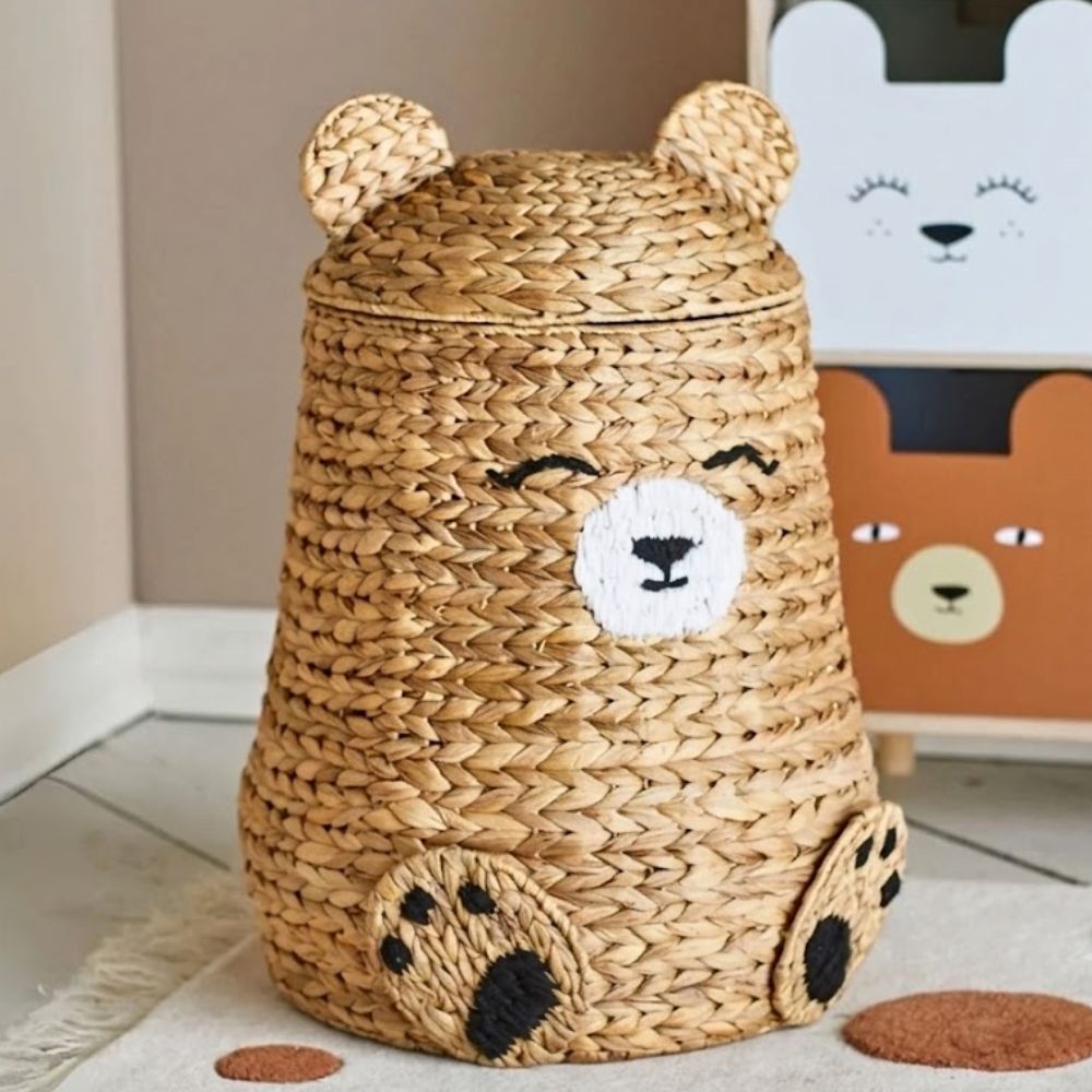 Ourson —  Handwoven Bear Basket, Water Hyacinth with Cotton Lining