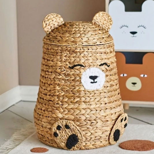 Ourson —  Handwoven Bear Basket, Water Hyacinth with Cotton Lining