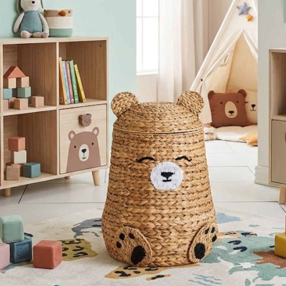 Ourson —  Handwoven Bear Basket, Water Hyacinth with Cotton Lining