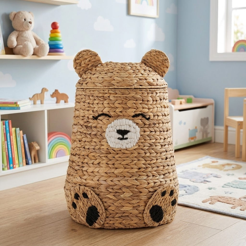 Ourson —  Handwoven Bear Basket, Water Hyacinth with Cotton Lining