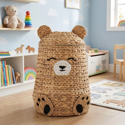 Ourson —  Handwoven Bear Basket, Water Hyacinth with Cotton Lining