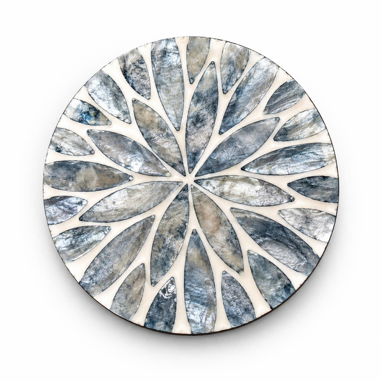 The Azure (SET OF 6)— Grey-Blue Mother of Pearl Coaster with Holder
