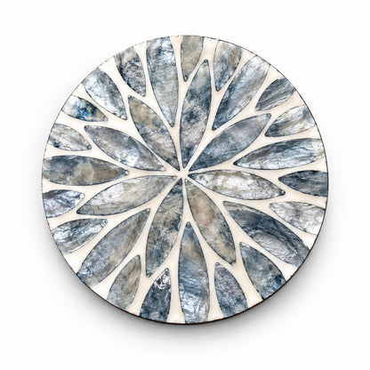The Azure (SET OF 6)— Grey-Blue Mother of Pearl Coaster with Holder