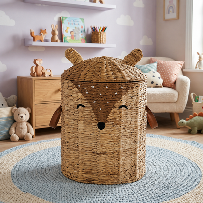René — Handwoven Deer Basket, Water Hyacinth with Cotton Lining