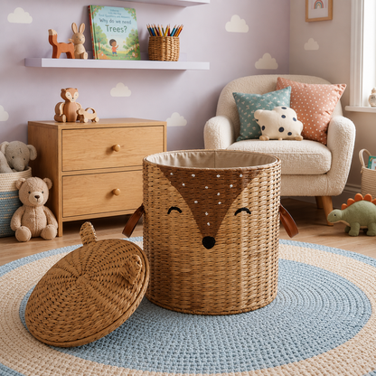 René — Handwoven Deer Basket, Water Hyacinth with Cotton Lining