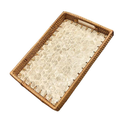 Miel (SET OF 3) — Mother of Pearl Rattan Tray set, Rectangle