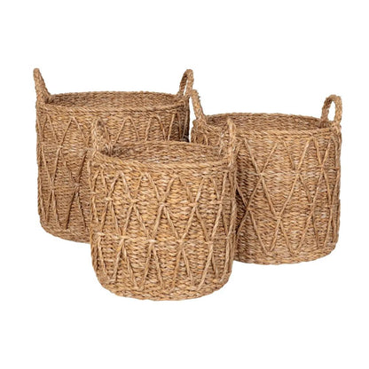 The Reed (SET OF 3) — Handwoven Seagrass Basket Set of 3 with Diamond Weave