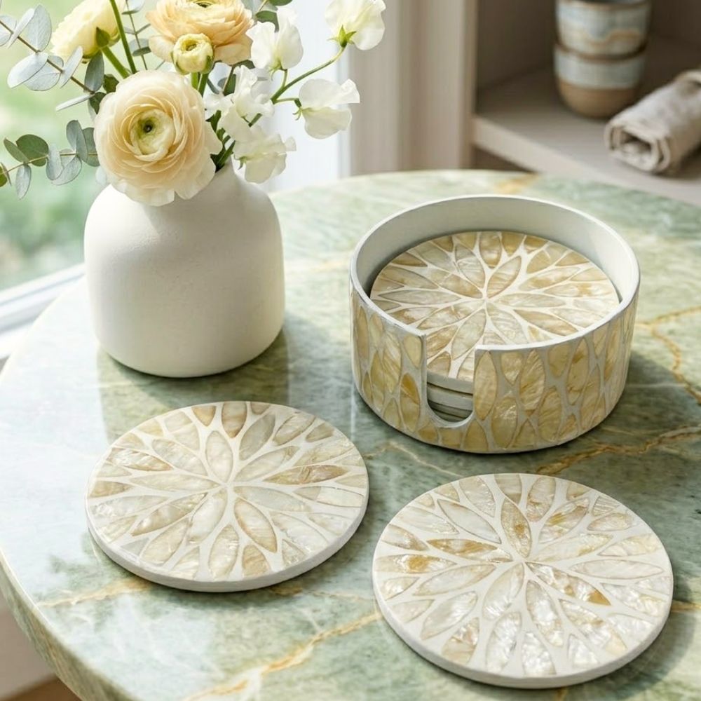 Le lot de 6 sous-verres Claire en nacre avec support