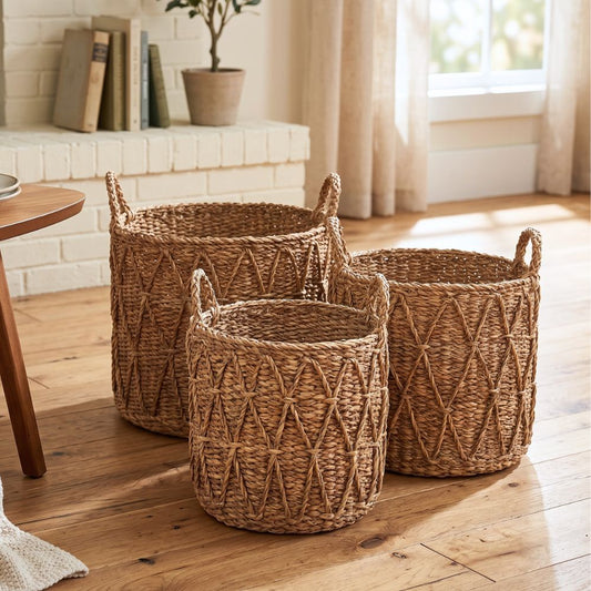 The Reed (SET OF 3) — Handwoven Seagrass Basket Set of 3 with Diamond Weave