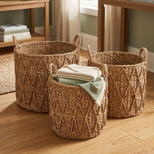 The Reed (SET OF 3) — Handwoven Seagrass Basket Set of 3 with Diamond Weave