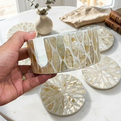 Le lot de 6 sous-verres Claire en nacre avec support