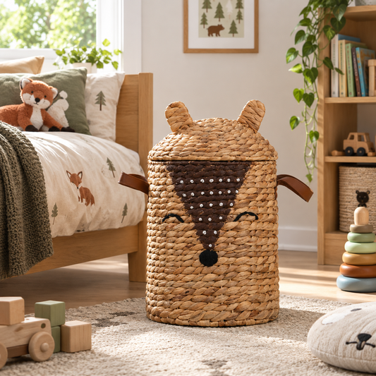 René — Handwoven Deer Basket, Water Hyacinth with Cotton Lining