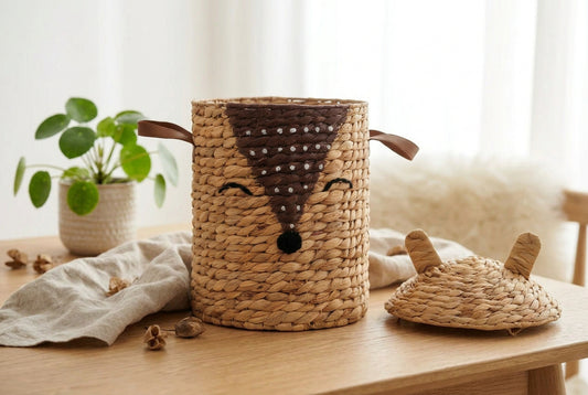René — Handwoven Deer Basket, Water Hyacinth with Cotton Lining