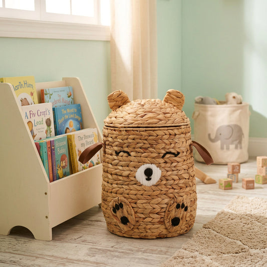 Ourson —  Handwoven Bear Basket, Water Hyacinth with Cotton Lining