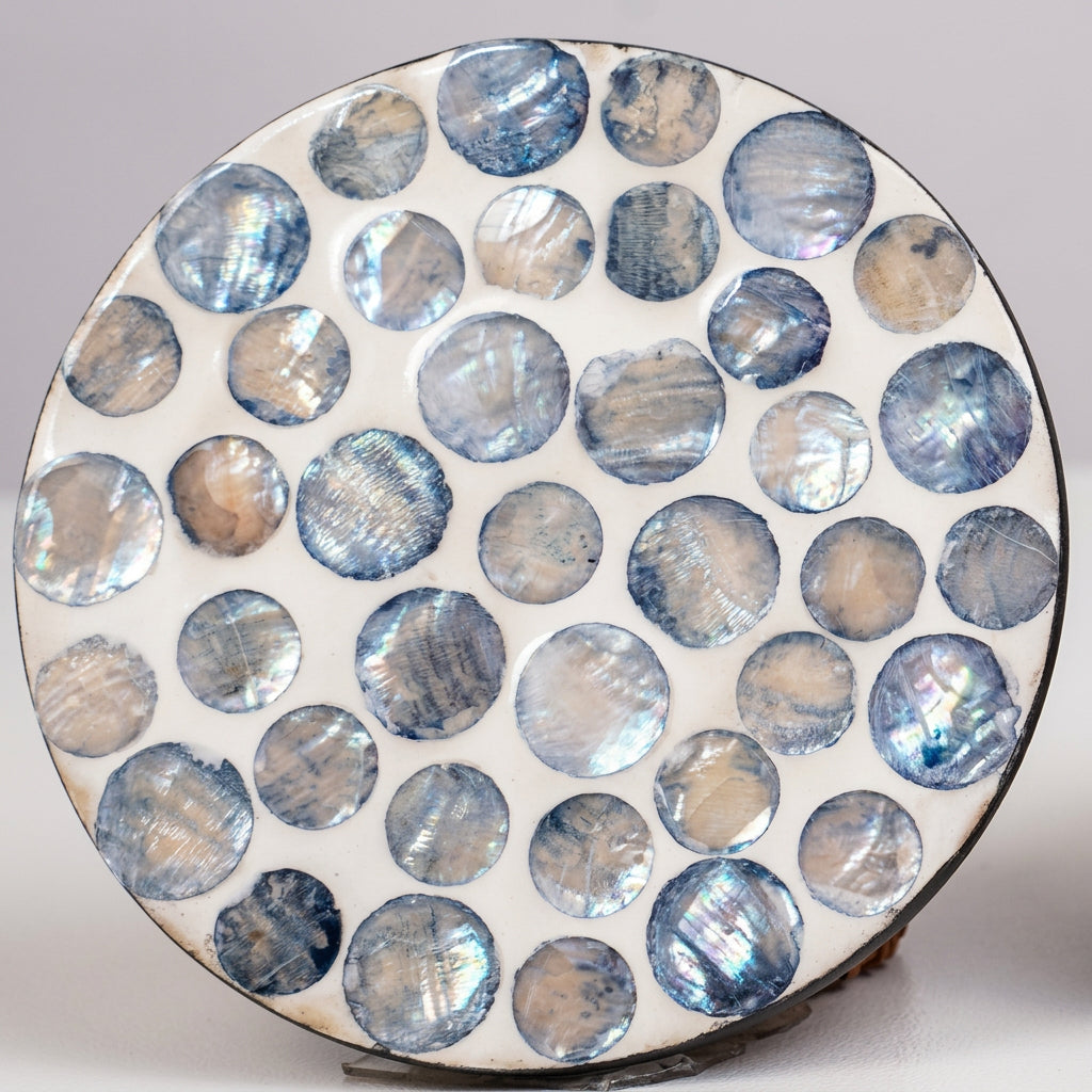 The Mosaïque (SET OF 6 & Holder)— Grey-Blue Mother of Pearl Coaster with Holder