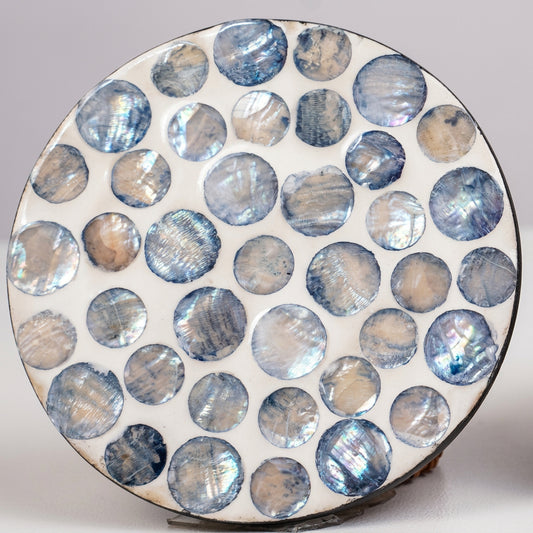 The Mosaïque (SET OF 6 & Holder)— Grey-Blue Mother of Pearl Coaster with Holder