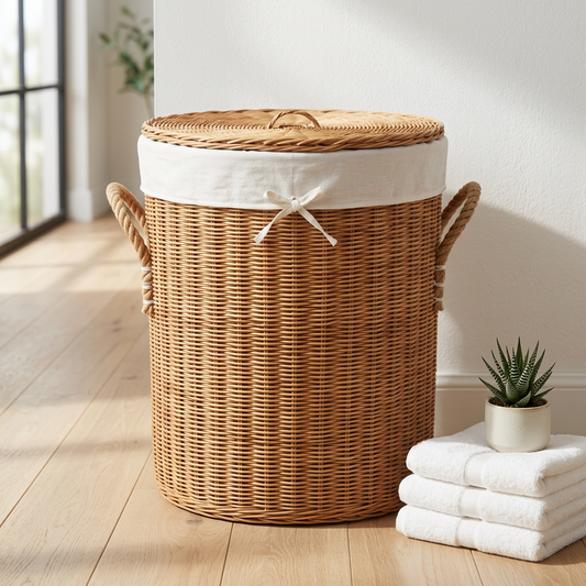 The Osier — Handwoven Rattan Basket with Cotton Lining & Lid