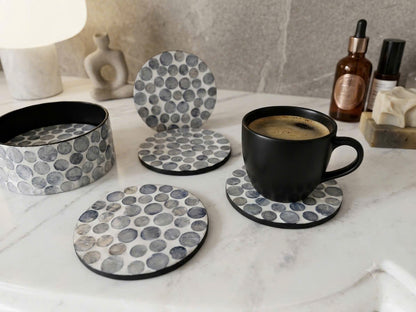 The Mosaïque (SET OF 6 & Holder)— Grey-Blue Mother of Pearl Coaster with Holder